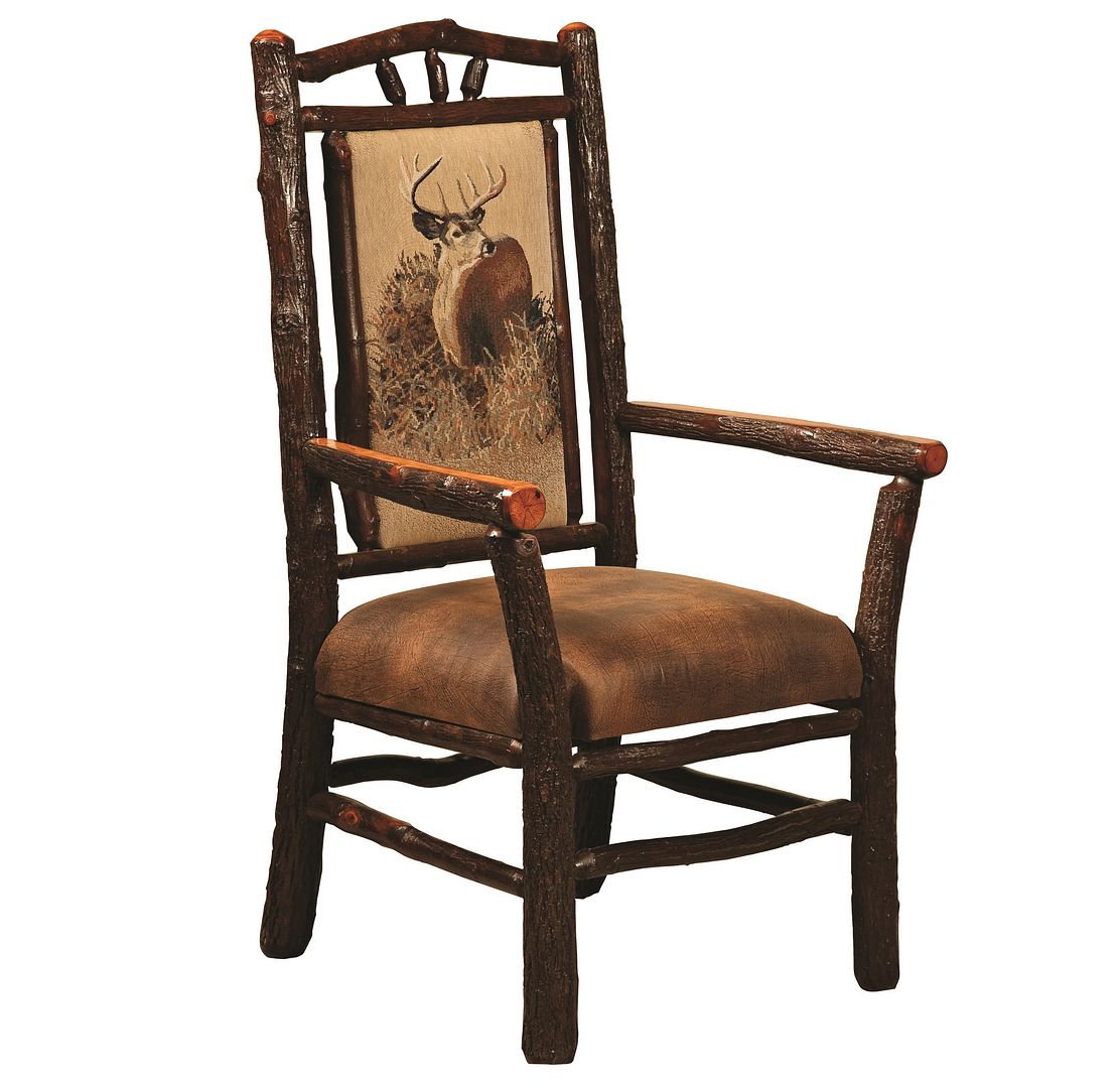 (4) Amish Hickory Log Dining Arm Captains Chairs Upholstered Rustic Cabin Lodge eBay